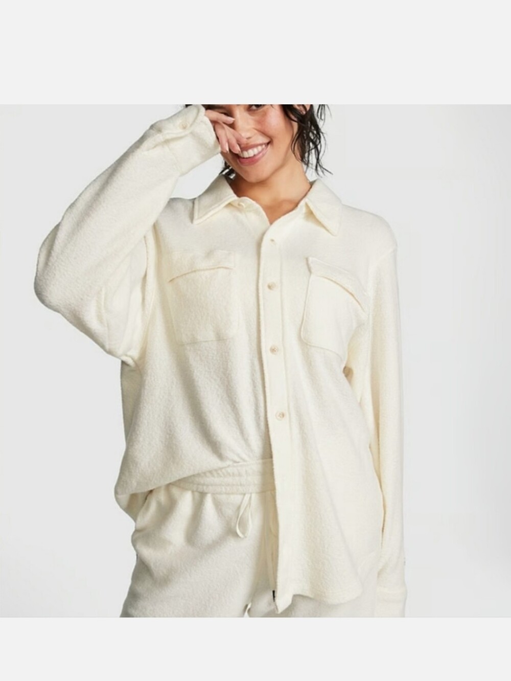 Victoria's secret pink cozy reverse fleece shacket CREAM LARGE